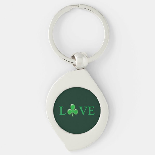 Saint Patrick's Day Love Green Clover Shamrock  Keychain (Front)