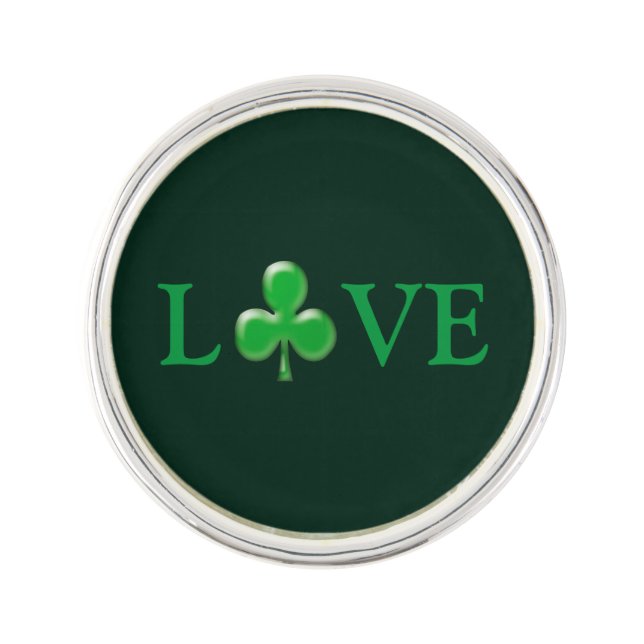 Saint Patrick's Day Love Green Clover Shamrock Lapel Pin (Front)