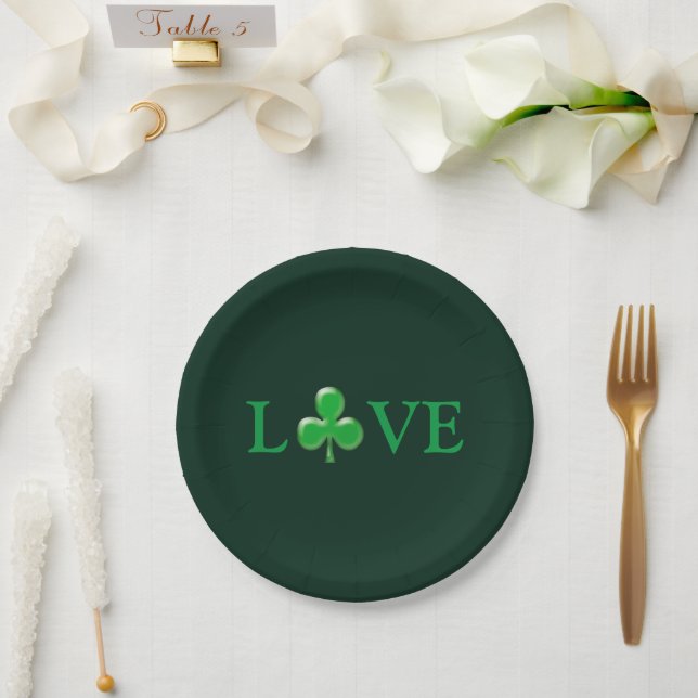 Saint Patrick's Day Love Green Clover Shamrock  Paper Plates (Wedding)