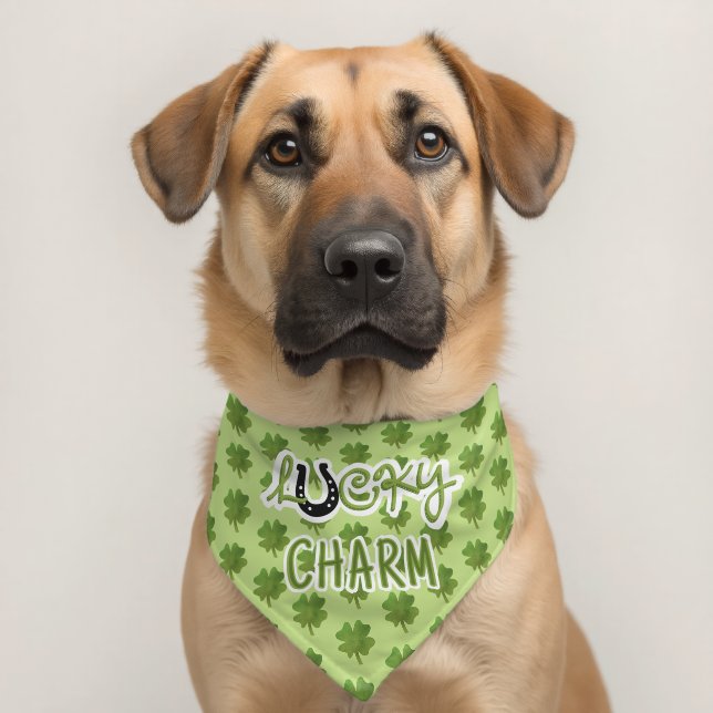 Saint Patricks Day LUCKY CHARM Four Leaf Clover Pet Bandana Collar (Dog 2)