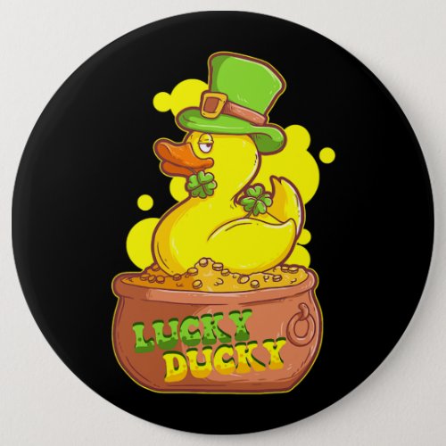 Saint Patricks day Lucky Duck4 Leaf Clover Duck Gi Button
