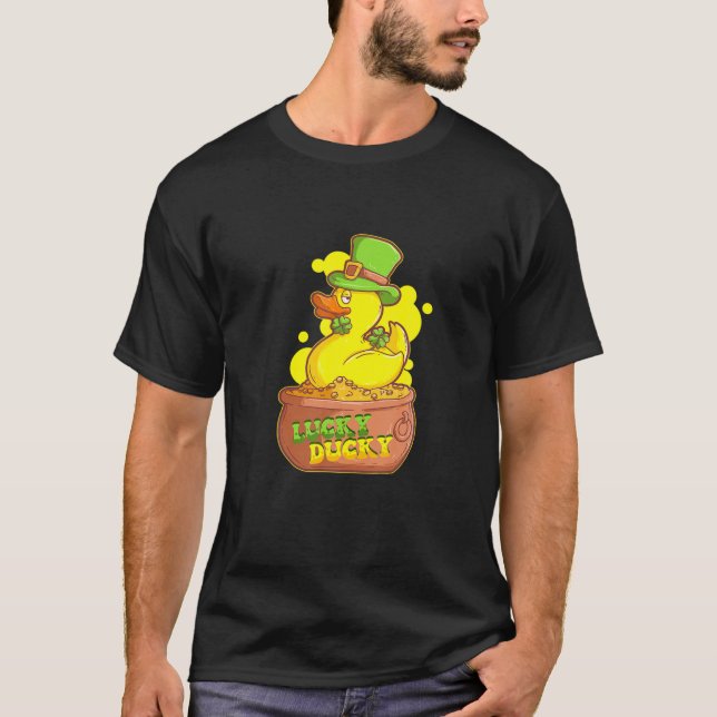 Saint Patrick's Day Lucky Duck - 4 Leaf Clover Duc T-Shirt (Front)