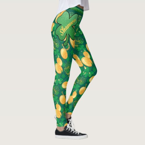 Saint Patricks Day Lucky Gold Coin Personalized Leggings