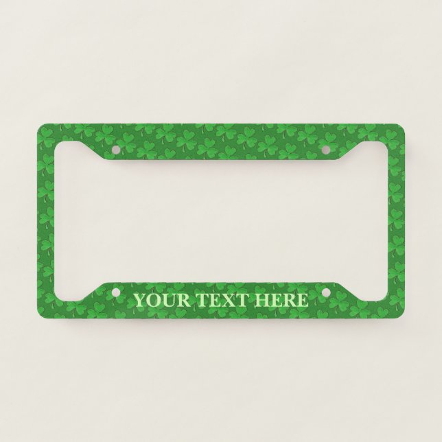 Saint Patrick's Day Lucky Green Shamrock Clover License Plate Frame (Front)