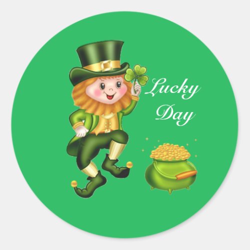 Saint Patricks Day Lucky Leprechaun Classic Round Sticker