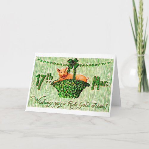 Saint Patricks Day Lucky Pig Vintage Card