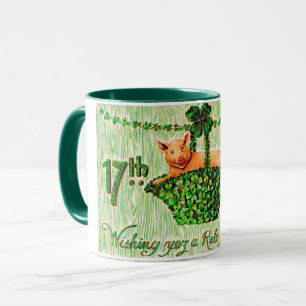 Saint Patrick's Day Lucky Pig, Vintage Mug