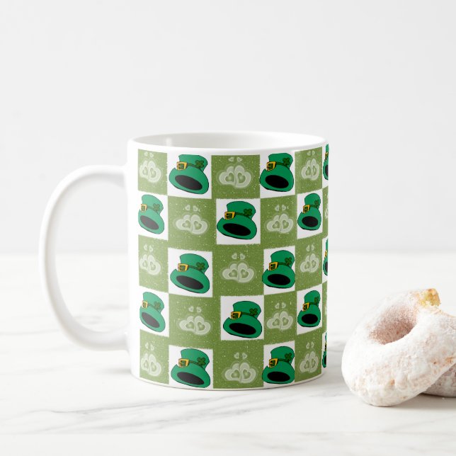 Saint Patrick's Day Mug Hats White Hearts (With Donut)
