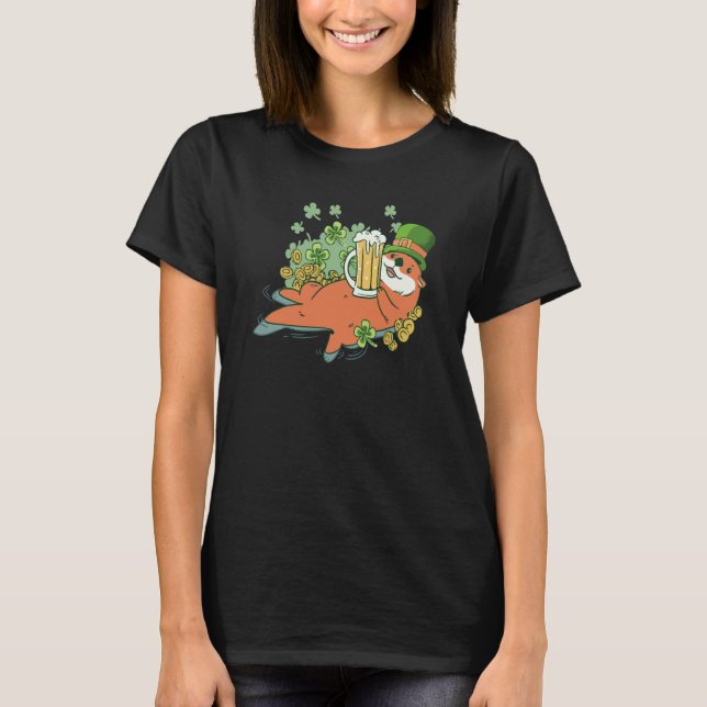 Saint Patricks Day Otter Animal Kids Shamrock T-Shirt (Front)