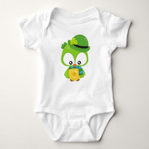 Saint Patricks Day Owl Clovers Leprechaun Hat Baby Bodysuit