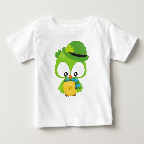 Saint Patricks Day Owl Clovers Leprechaun Hat Baby T_Shirt