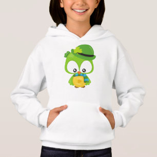 Saint Patrick's Day Owl, Clovers, Leprechaun Hat Hoodie