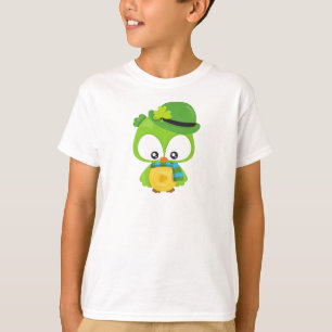 Saint Patrick's Day Owl, Clovers, Leprechaun Hat T-Shirt
