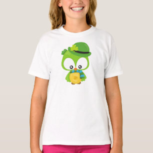 Saint Patrick's Day Owl, Clovers, Leprechaun Hat T-Shirt