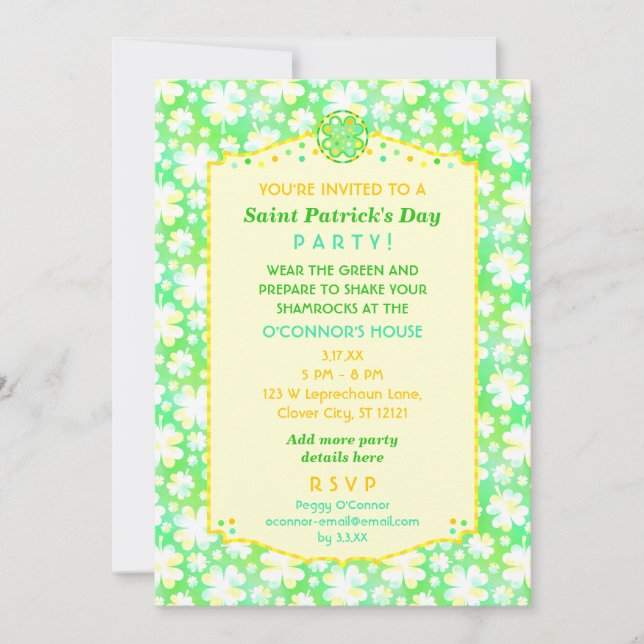 Saint Patrick's Day Party Elegant Retro Shamrocks Invitation (Front)