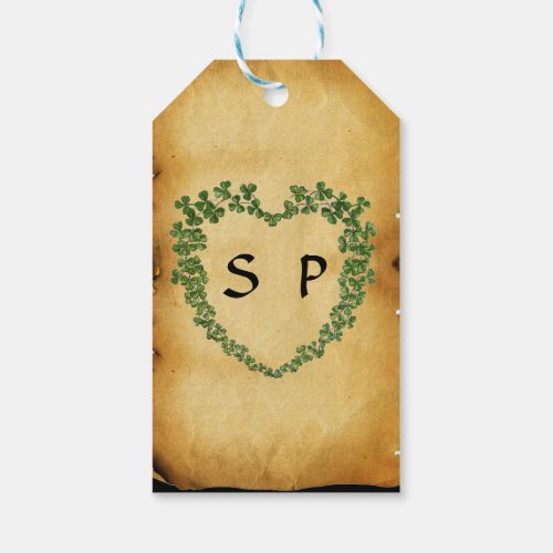 SAINT PATRICKS DAY PARTY shamrock parchment Gift Tags