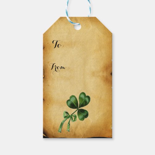 SAINT PATRICKS DAY PARTY shamrock parchment Gift Tags