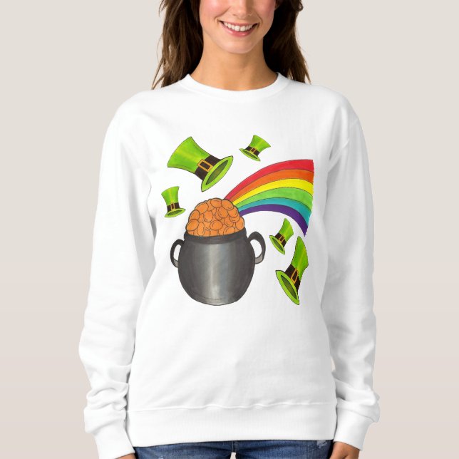 Saint Patrick's Day Pot o Gold Rainbow Leprechaun Sweatshirt (Front)