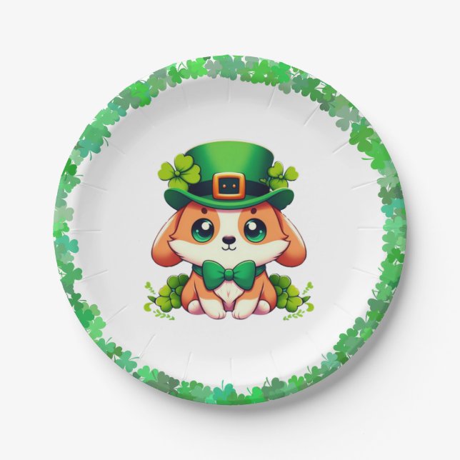Saint Patricks' Day puppy  Paper Plates (Front)