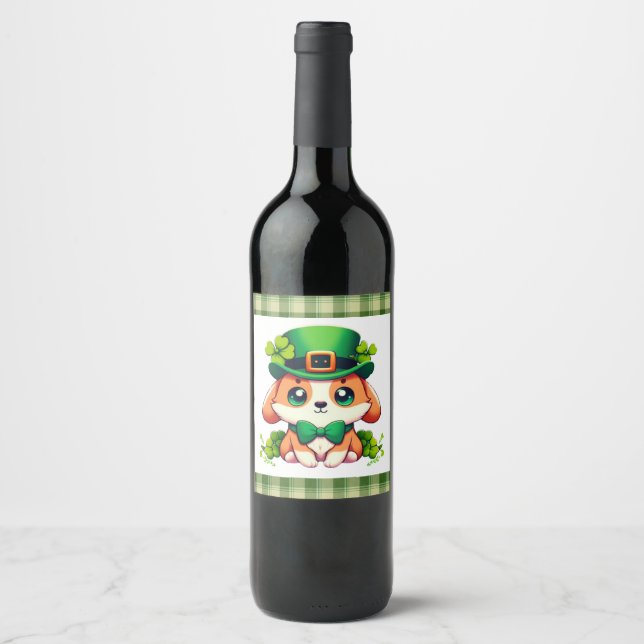Saint Patricks' Day puppy  Wine Label (Front)