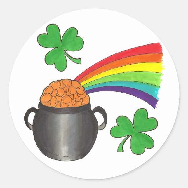 Saint Patrick's Day Rainbow Shamrock Clover Classic Round Sticker (Front)