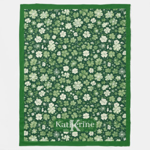 Saint Patricks Day Raining Shamrocks 4 Leaf Clover Fleece Blanket