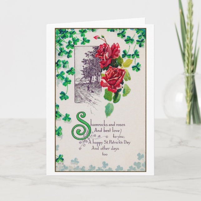 Saint Patrick's Day Rose, Vintage Card (Front)