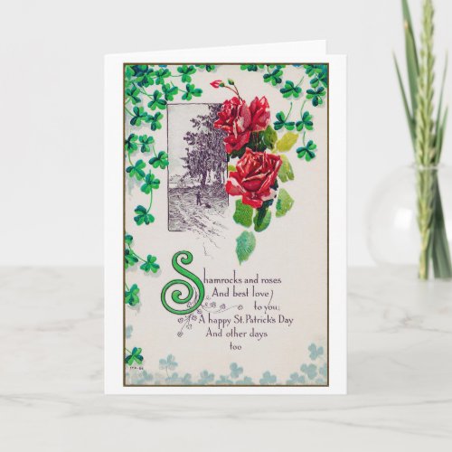 Saint Patricks Day Rose Vintage Card