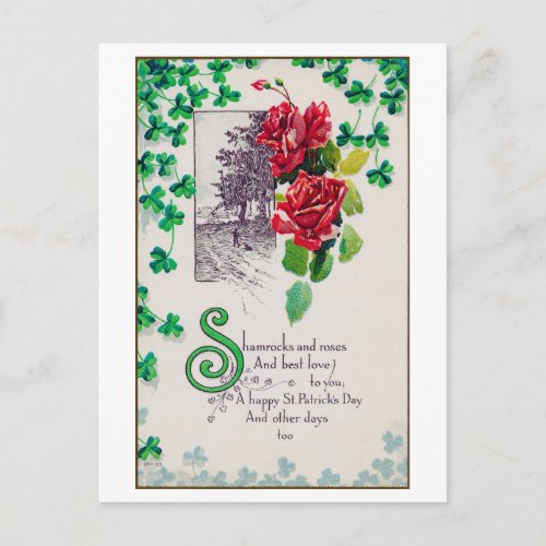 Saint Patricks Day Rose Vintage Postcard