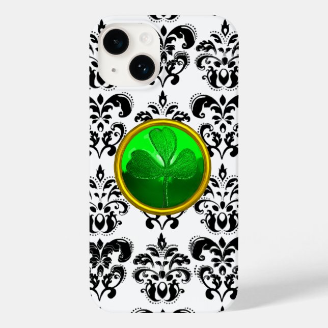SAINT PATRICK'S DAY SHAMROCK BLACK WHITE DAMASK Case-Mate iPhone CASE (Back)