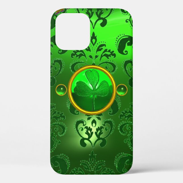 SAINT PATRICK'S DAY SHAMROCK GREEN DAMASK Case-Mate iPhone CASE (Back)