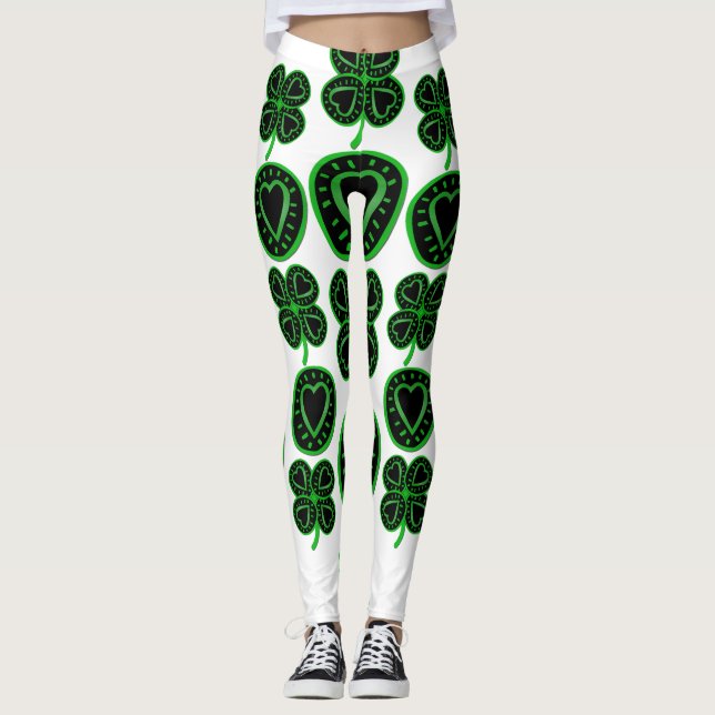 Saint Patrick's Day Shamrock Heart Leggings 4 (Front)