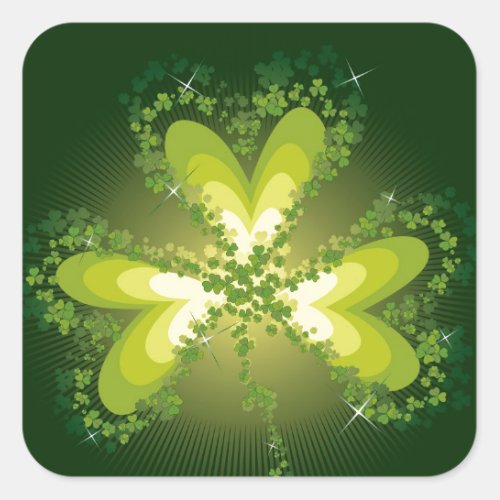 Saint Patricks Day Shamrock Lucky Clover Leaf Square Sticker