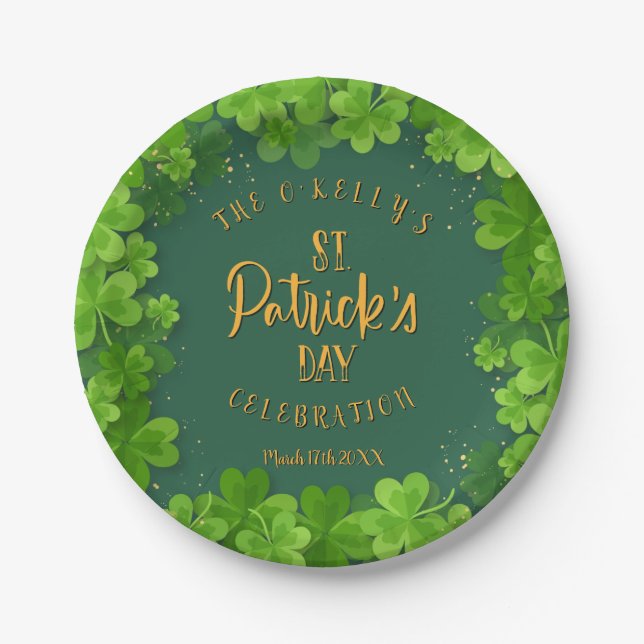 Saint Patrick's Day Shamrock Party Paper Plates (Front)