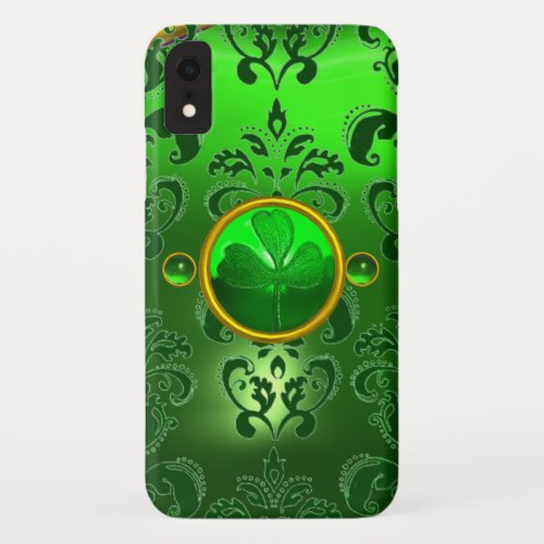 SAINT PATRICKS DAY SHAMROCK WITH GREEN DAMASK iPhone XR CASE