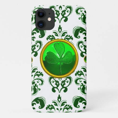 SAINT PATRICKS DAY SHAMROCK WITH GREEN DAMASK iPhone 11 CASE