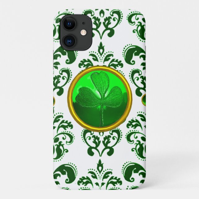 SAINT PATRICK'S DAY SHAMROCK WITH GREEN DAMASK Case-Mate iPhone CASE (Back)