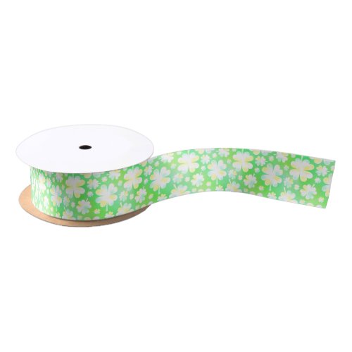 Saint Patricks Day Shamrocks Retro Watercolor Satin Ribbon