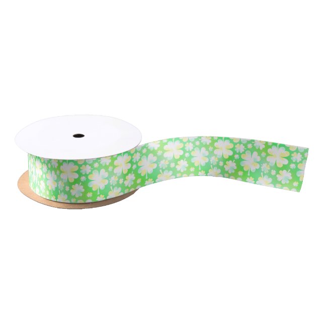 Saint Patrick's Day Shamrocks Retro Watercolor Satin Ribbon (Spool)