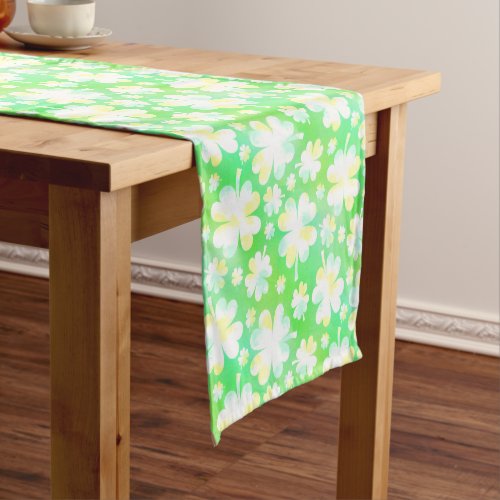 Saint Patricks Day Shamrocks Retro Watercolor Short Table Runner