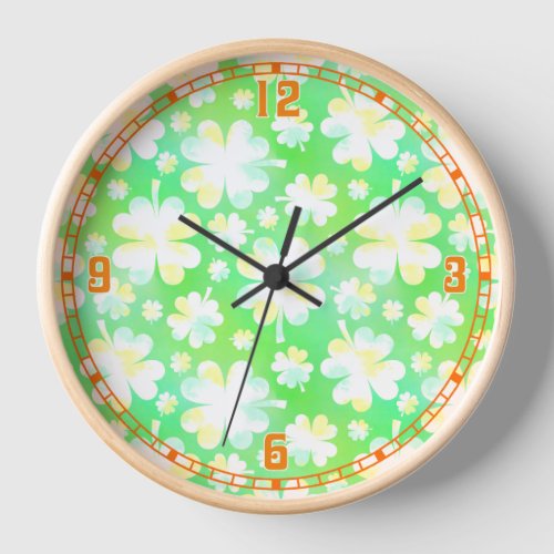 Saint Patricks Day Shamrocks Retro Watercolor Wall Clock