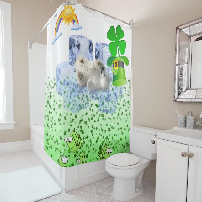 Saint Patrick's Day Shower Curtain Polar Bear (In Situ)