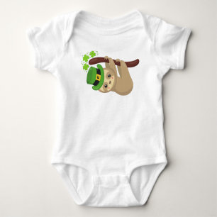 Saint Patrick's Day Sloth, Leprechaun Hat, Clovers Baby Bodysuit