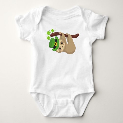 Saint Patricks Day Sloth Leprechaun Hat Clovers Baby Bodysuit
