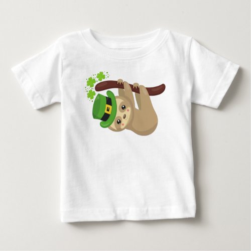 Saint Patricks Day Sloth Leprechaun Hat Clovers Baby T_Shirt