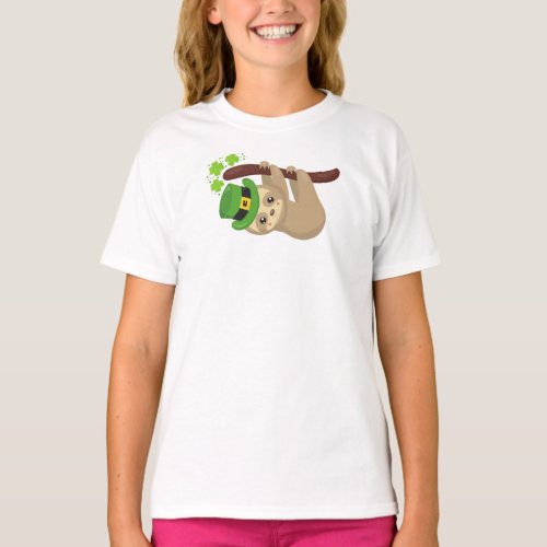 Saint Patricks Day Sloth Leprechaun Hat Clovers T_Shirt