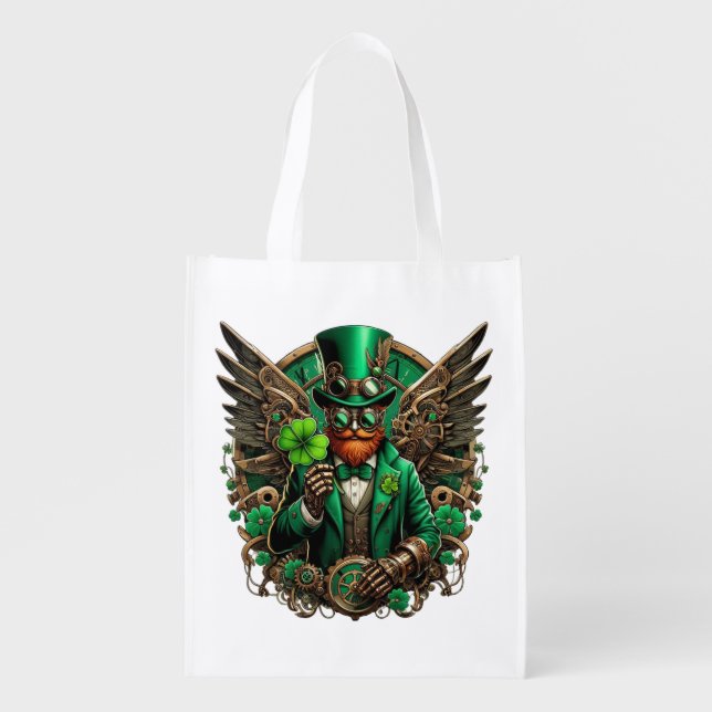 Saint Patrick's Day steampunk clover Grocery Bag (Front)