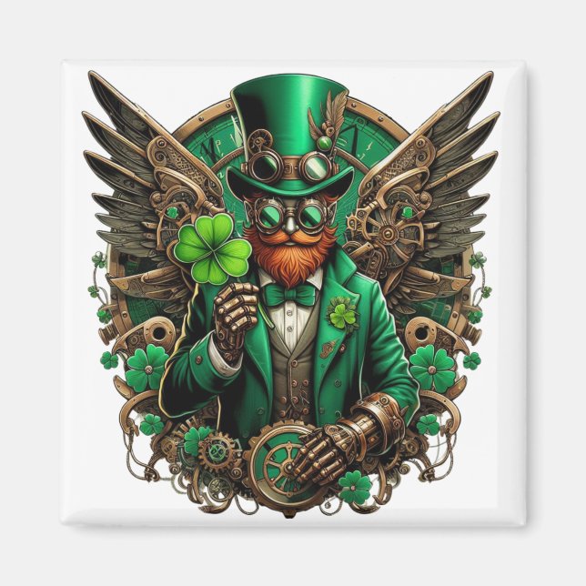 Saint Patrick's Day steampunk clover Magnet (Front)