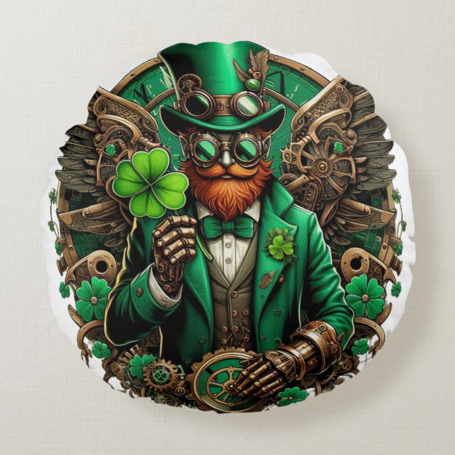 Saint Patrick's Day steampunk clover Round Pillow (Front)