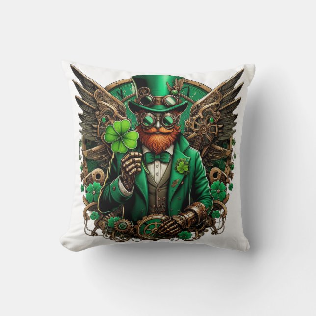 Saint Patrick's Day steampunk clover Throw Pillow (Front)
